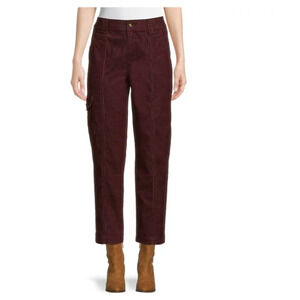 Time and Tru Women's Maroon Corduroy Straight Utility Pants, Inseam 27", NWT